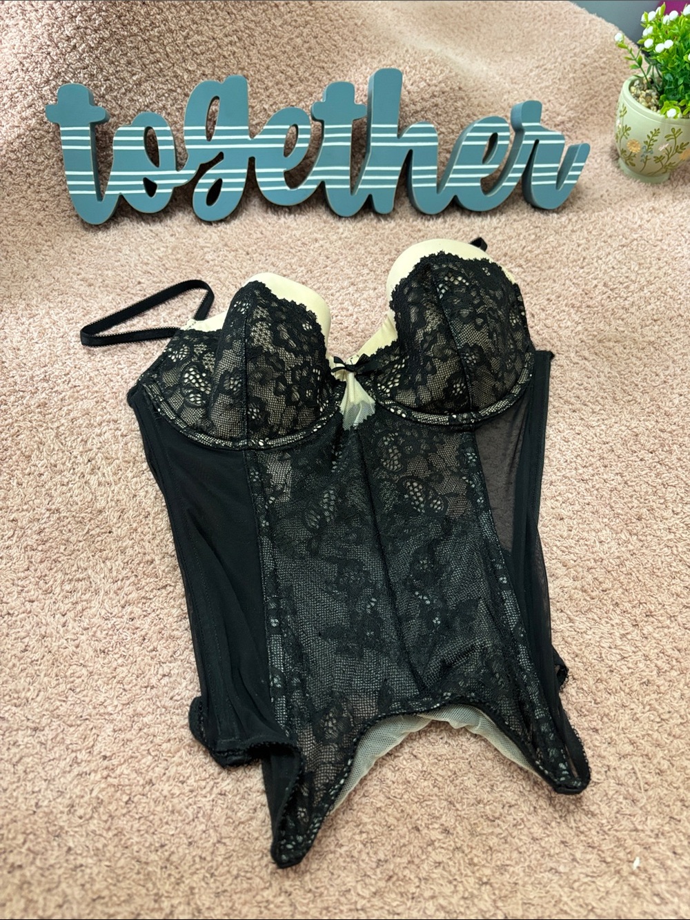 Victoria's Secret Black Lace Bustier Bodysuit